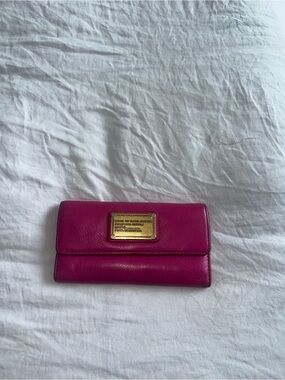 Marc By Marc Jacobs Fuchsia Leather Flap Wallet with Gold Plaque